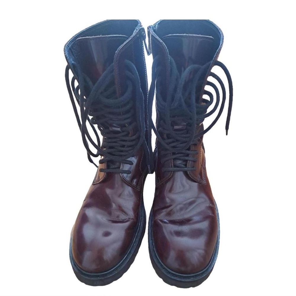 Ann Demeulemeester Burgundy Deep Red Combat Boots 37.5
